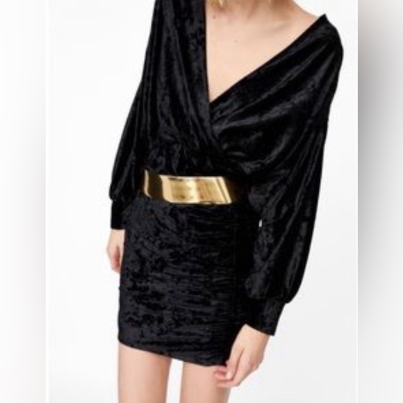 Zara velvet dress with gold belt size M - Picture 3 of 6